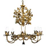 Circa 1940's Large Gold Tole Chandelier