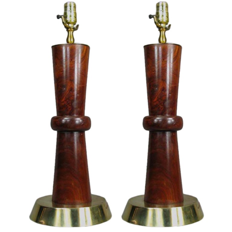 Pair of Mid-Century Moderne Walnut Lamps, circa 1950s