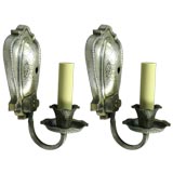 Circa 1920's Pair hammered silver plate sconces