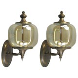 Pair Amber Glass Two Light Sconces