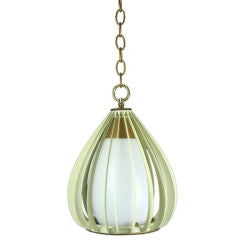 Modern Ribbed Metal and Frosted Glass Pendant(2available) 3