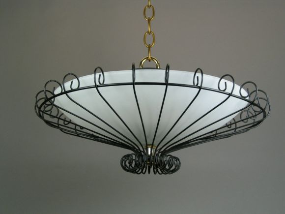 Large Metal ribbed frosted glass flushmount