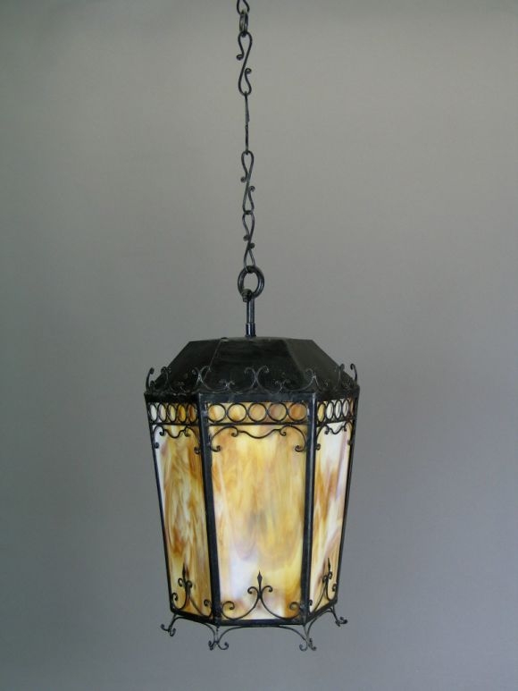 Filigreed slag glass lantern