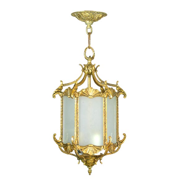 Hexagonal shell motife brass lantern
