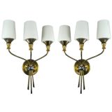 Pair Three Arms French Sconces