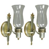 Pair Brushed Nickel and   Brass Hurricane Sconces