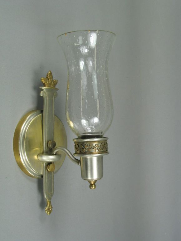 Pair Brushed Nickel and Brass Hurricane Sconces at 1stdibs