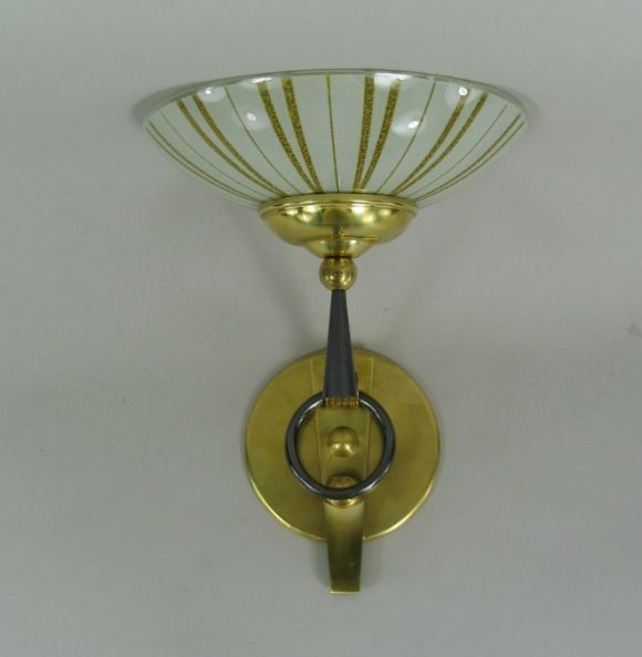 1940's Pair Gun Metal  Glass French Sconces