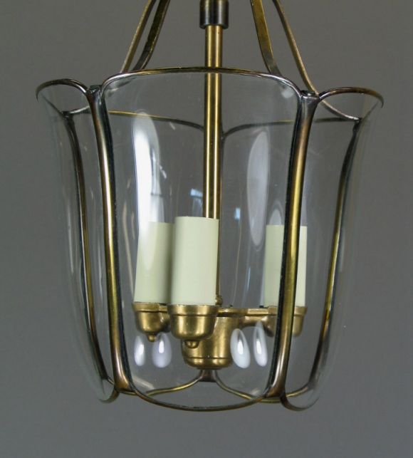 Bent Glass Lantern Semi Flushmount In Good Condition In Douglas Manor, NY