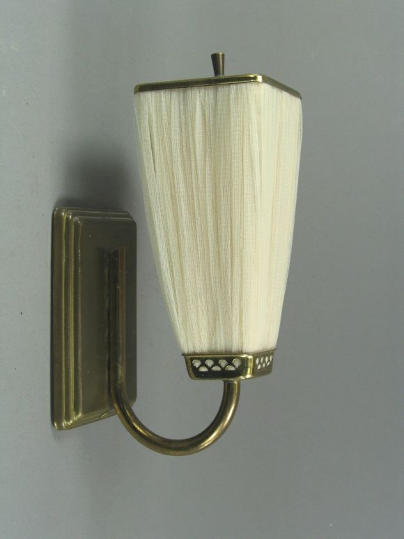 #2-752 Pair brass French sconces with brass trimmed shade