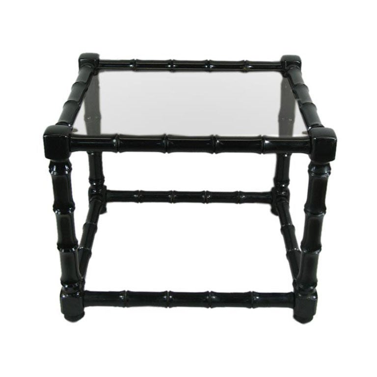 Black Lacquered Faux Bamboo End Table For Sale at 1stdibs
