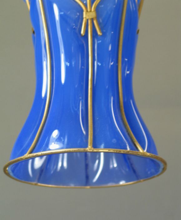 Blue Murano Glass Pendant In Good Condition In Douglas Manor, NY