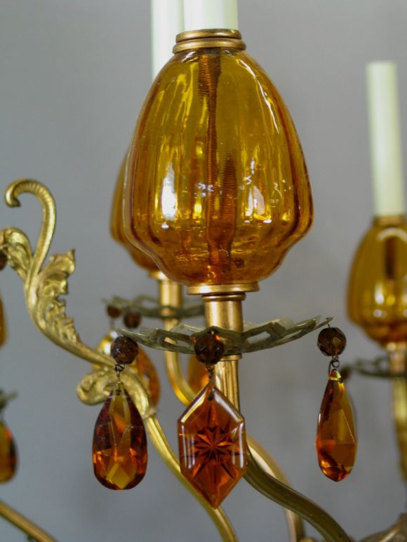Mid-20th Century On Sale Oversized Italian Amber Glass and Bronze Chandelier