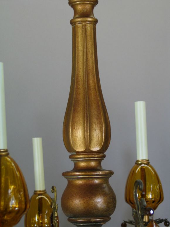 On Sale Oversized Italian Amber Glass and Bronze Chandelier 1
