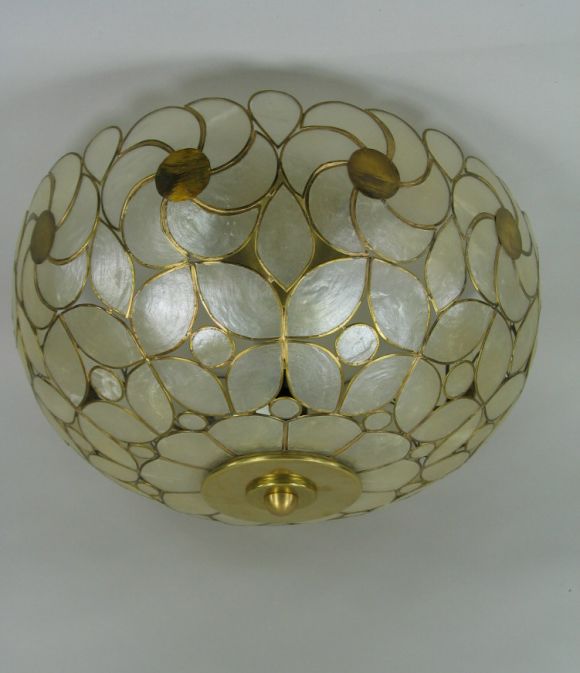 Large floral design capiz shell flushmount/chain hung