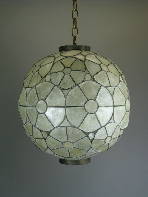 Large globe shaped capizshell pendant