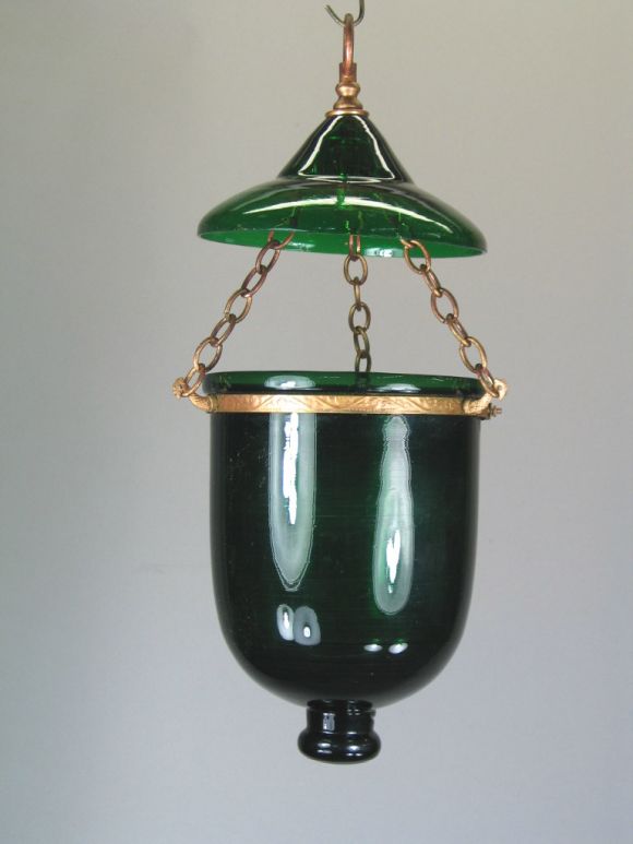 20th Century Green hand blown bell jar ( 2 available)
