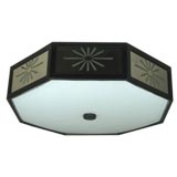 Hexagonal flushmount with etched mirror side panels