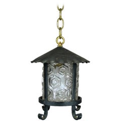 Arts and Craft Lantern with Embossed Glass Shade, 1920s
