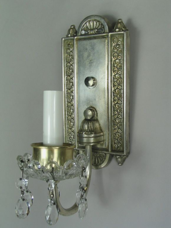 Pair silver plated single lite sconce