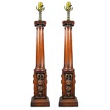 Pair Italian wood column Lamps