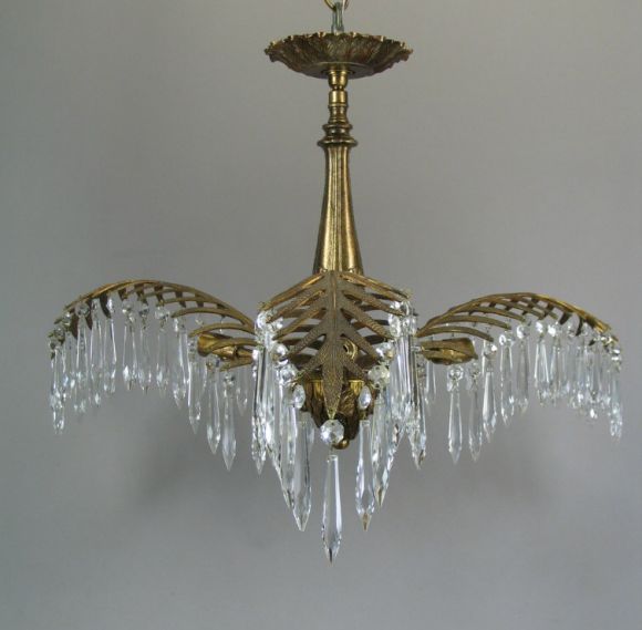 #1-1989 large palm leaf and crystal semi flush mount.

Can be modified to be chain hung.