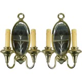 Antique Pair  Mirrored Double Light Sconce