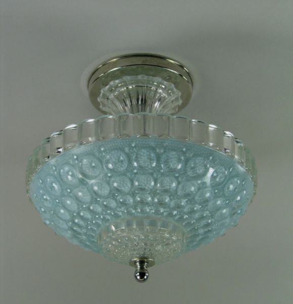 Pale blue and clear glass flushmount