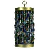 Colored blue glass and brass pendant(smaller also available)
