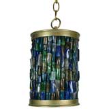 Colored  blue glass and brass pendant