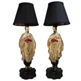 Pair oriental figural lamps