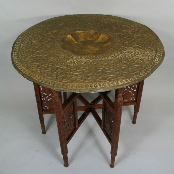 Embossed Brass and Wood Table For Sale at 1stdibs