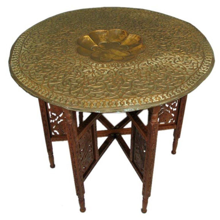 Embossed Brass and Wood Table For Sale at 1stdibs