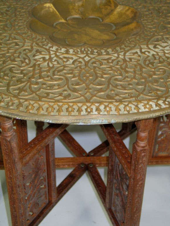 Embossed Brass and Wood Table For Sale at 1stdibs