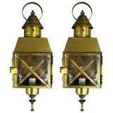 Pair brass lantern sconces