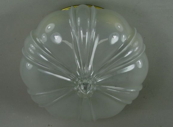 Oversized Opaline Glass Crown Flush Mount In Good Condition In Douglas Manor, NY