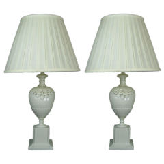 Pair White Ceramic Italian Lamps