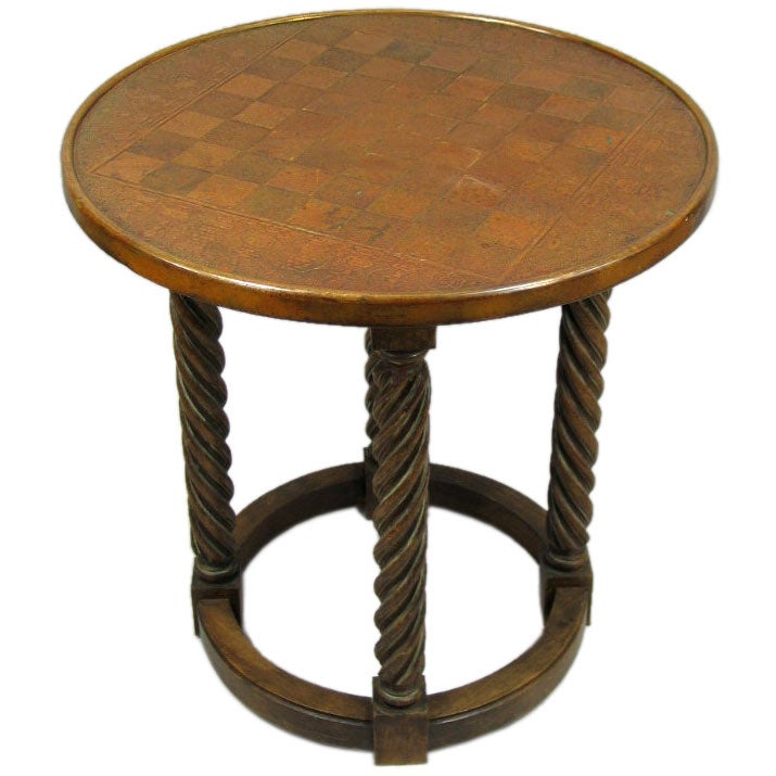 Copper and wood  checkerboard Table