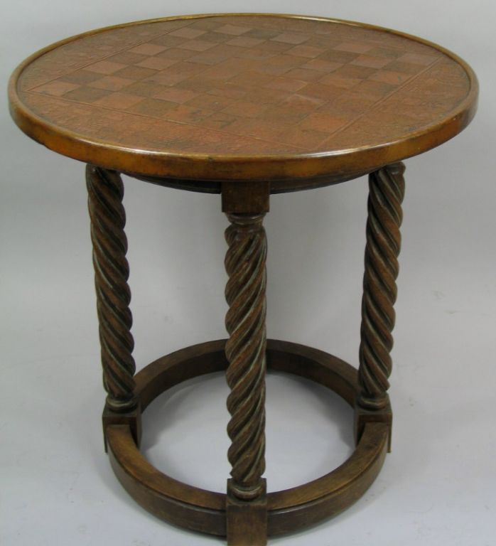 English Copper and wood  checkerboard Table