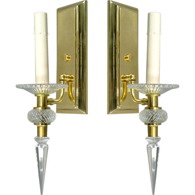 Pair French crystal and brass sconces at 1stdibs