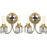 Pair mirrored back and crystal sconces Pair mirrored back and crystal sconces