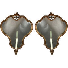 Pair19th century  Florentine Wood  Mirror ed Sconce
