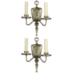 Antique Pair cira 1920's Double Arm  Silver Sconces