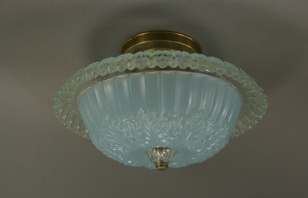 Pale Blue and Clear Glass Semi  Flush Mount In Good Condition In Douglas Manor, NY