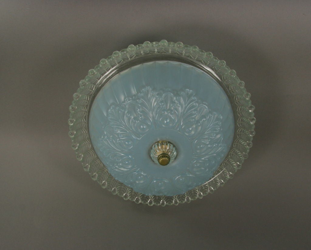 20th Century Pale Blue and Clear Glass Semi  Flush Mount