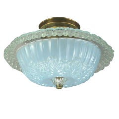 Antique Pale Blue and Clear Glass Semi  Flush Mount