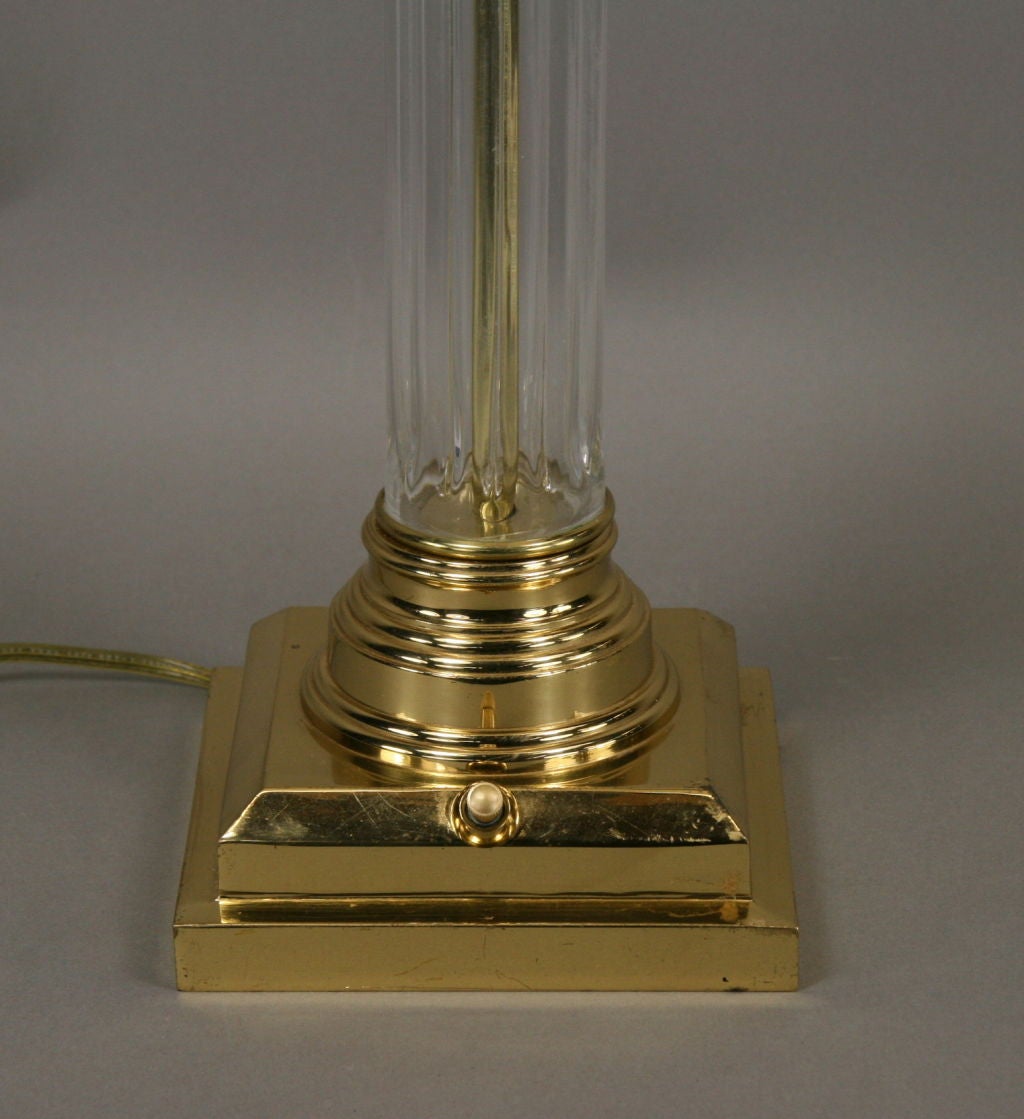 Corinthian Glass Brass  Lamp In Good Condition In Douglas Manor, NY