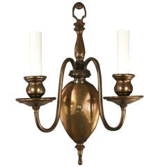 Antique Circa 1920's Pair Dark Brass Two Light Sconces