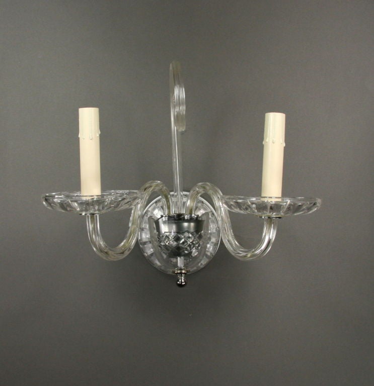 Pair Double Crystal Sconces at 1stdibs