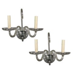 Pair Double Crystal Sconces